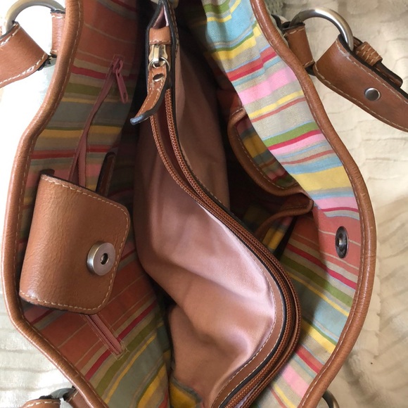 Fossil Teal Blue Leather And Straw Purse - Picture 5 of 6